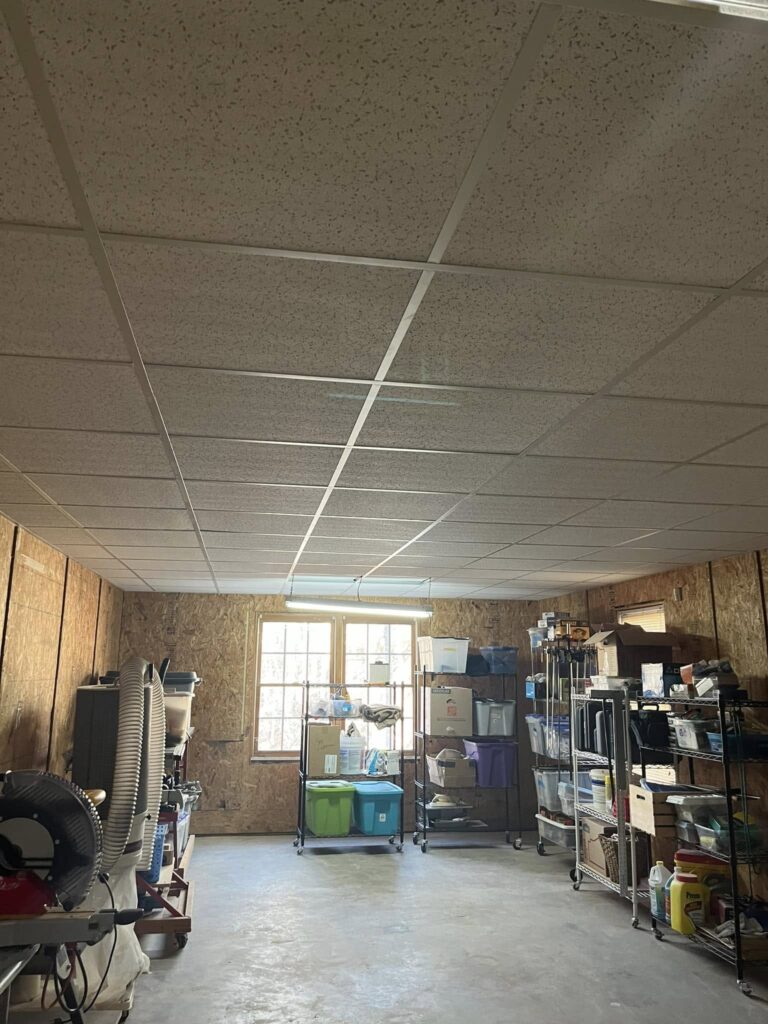 Completed suspended drop-tile ceiling installed by Roof Works