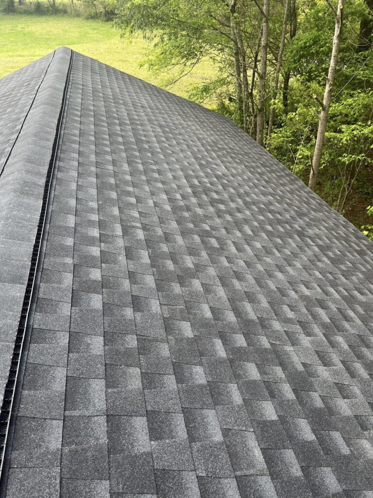 Completed asphalt shingle roof replacement by Roof Works
