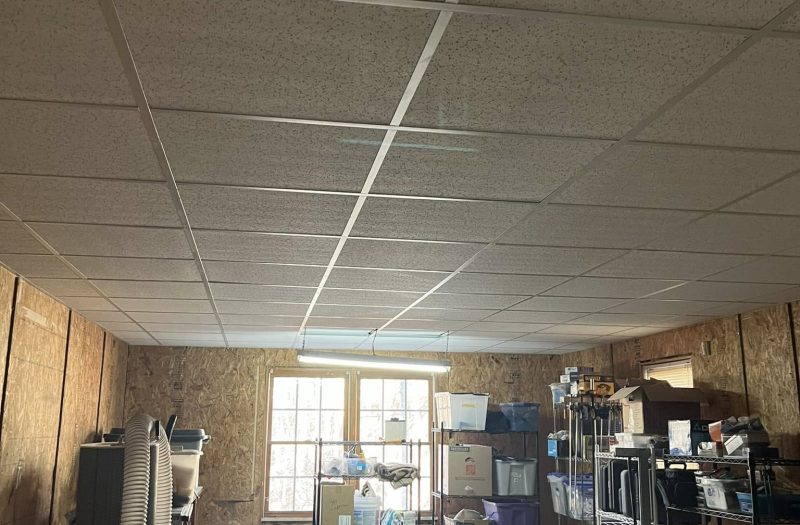 Completed suspended drop-tile ceiling installed by Roof Works